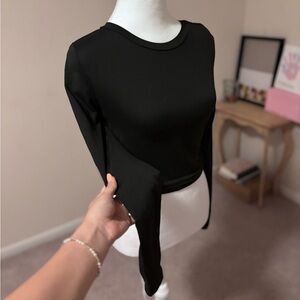 SHEIN Black Asymmetrical Bodysuit Top